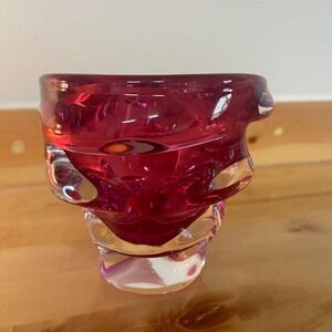 Vintage Pink Art Glass Vase Heavy Glass Embossed Swirls‎ Accent Decor